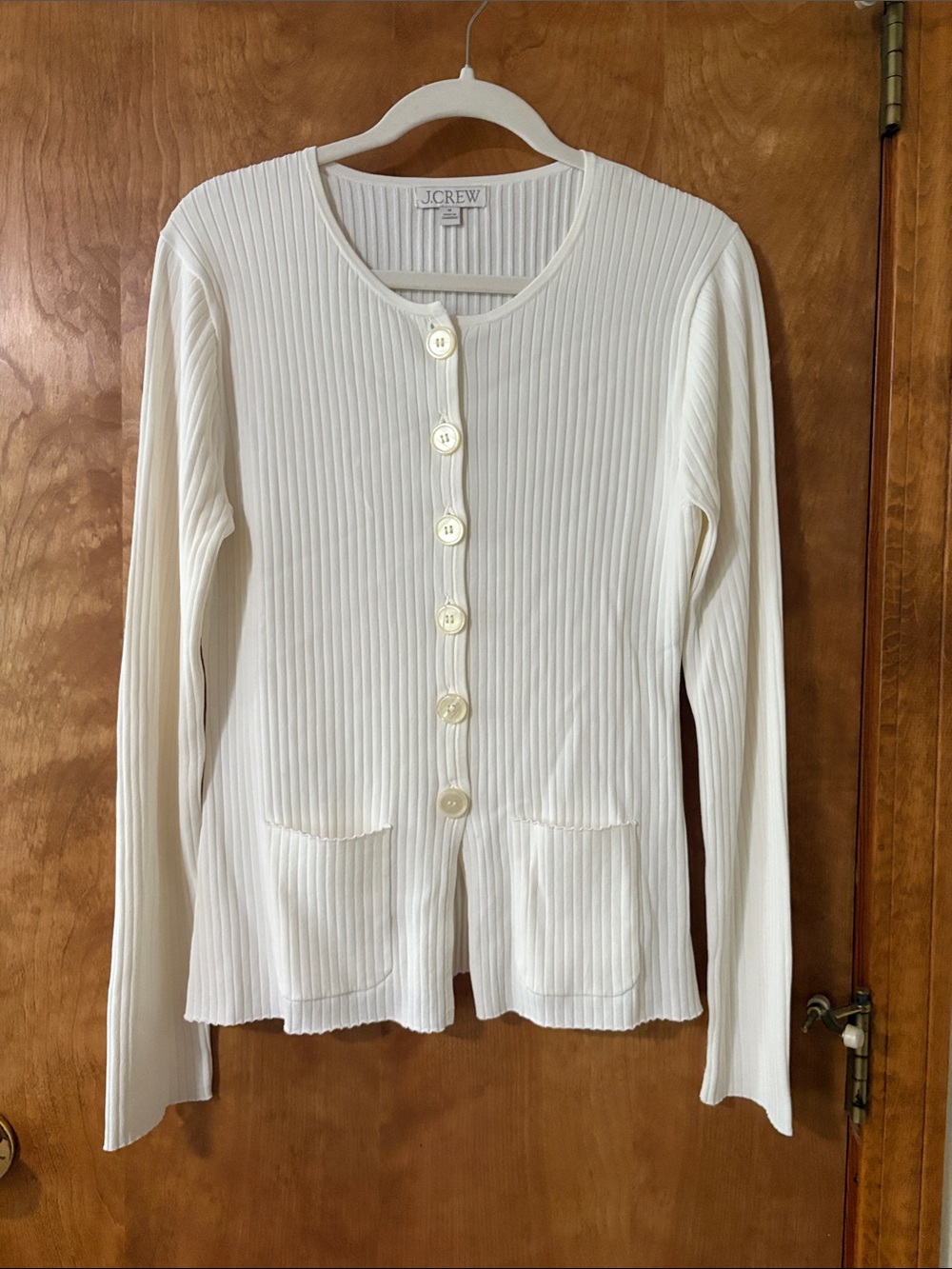J. Crew Off-White Ribbed Button Cardigan